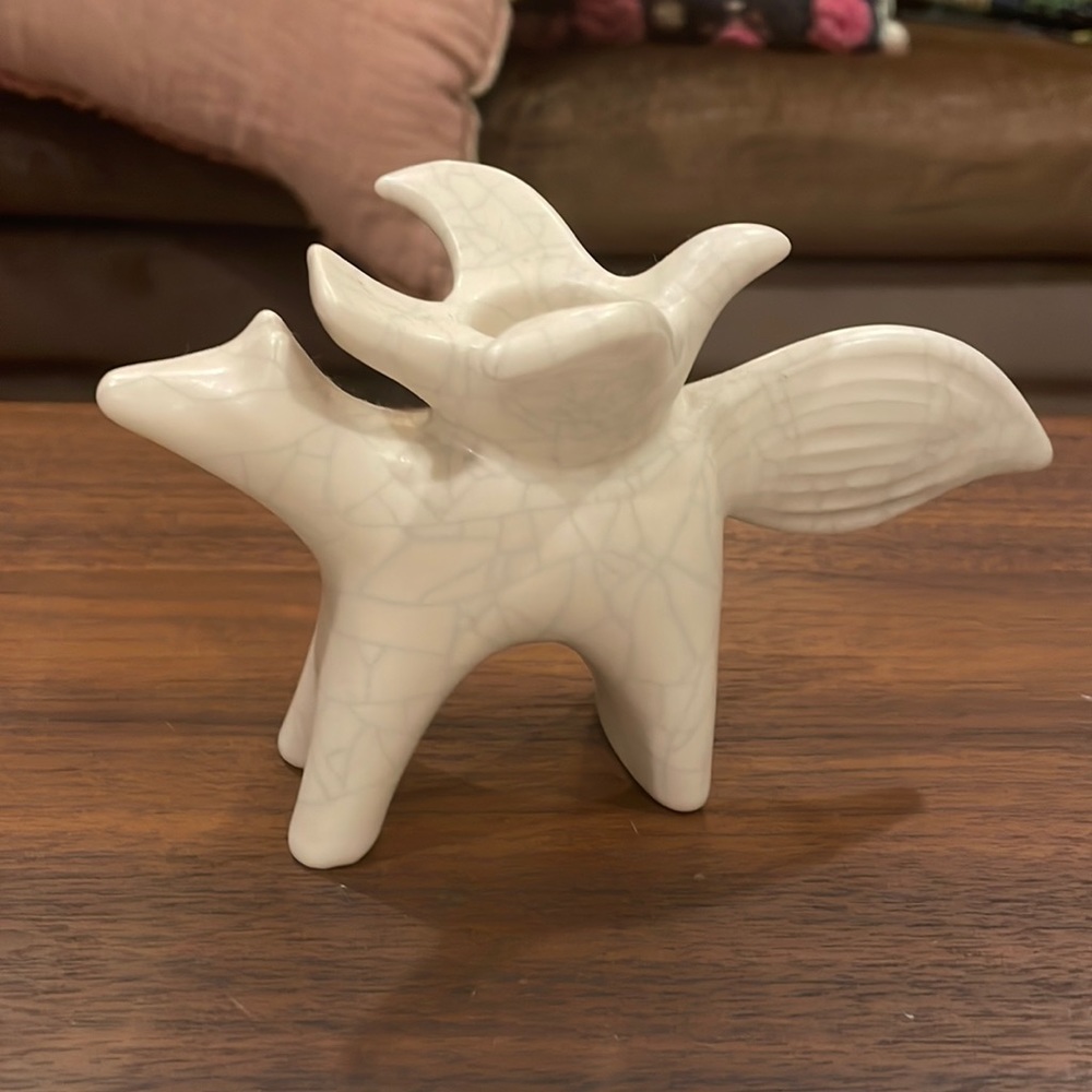 New ANTHROPOLOGIE Stacked Animal Taper Candle Holder Fox Dove Figurine